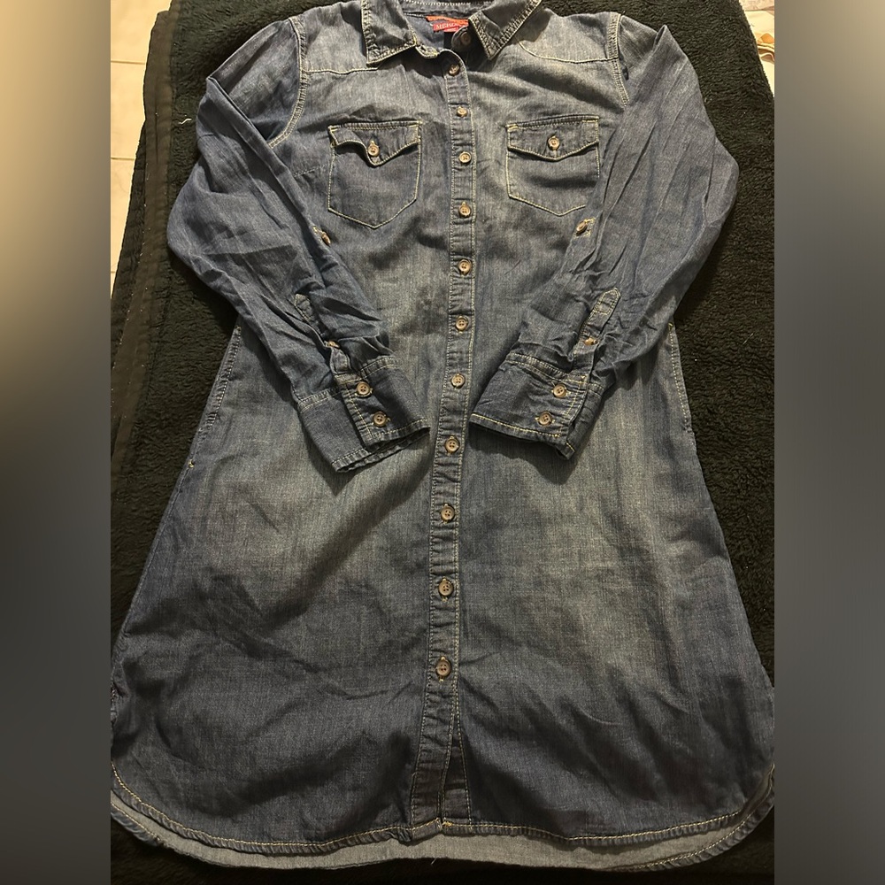 Merona Denim Long Sleeve Faded Shirt Dress